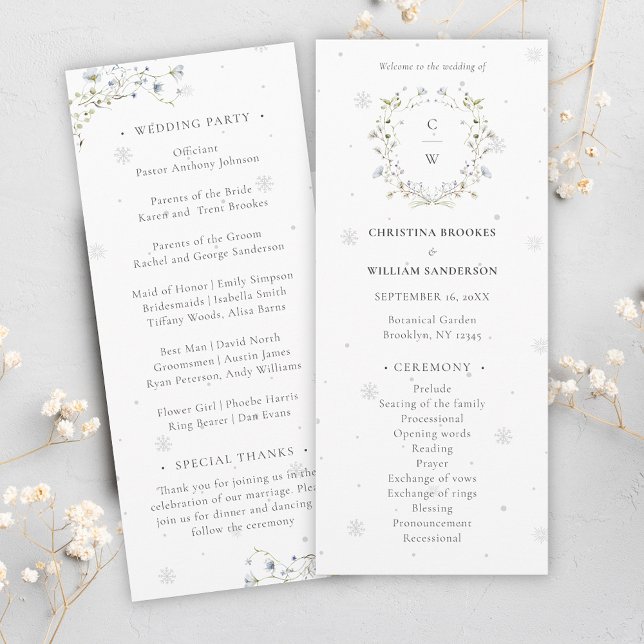 Elegant Watercolor Winter Wildflowers Wedding Programme (Creator Uploaded)