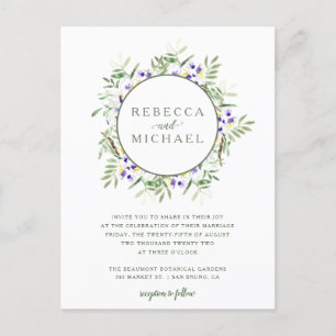 Elegant Watercolor Wisteria Wreath Wedding Invitation Postcard