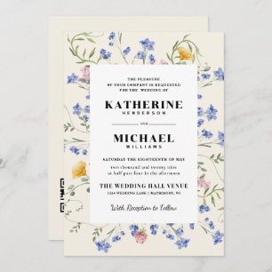 Elegant Watercolor Wldflowers Meadow RSVP Wedding Invitation