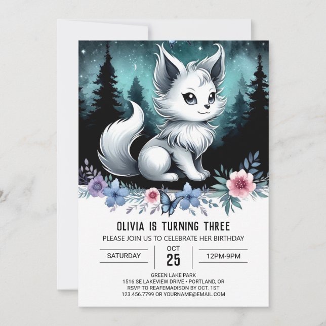 Elegant Watercolor Wolf Birthday Invitation (Front)