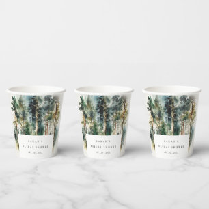 Elegant Watercolor Woodland Forest Bridal Shower Paper Cups