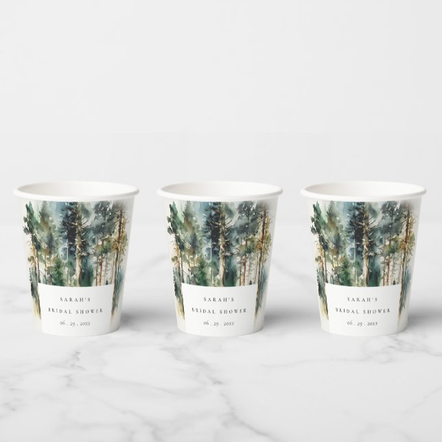 Elegant Watercolor Woodland Forest Bridal Shower Paper Cups (Multi)