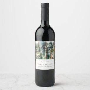 Elegant Watercolor Woodland Forest Bridal Shower Wine Label
