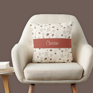 Elegant Watercolor Woodland Monogram Name Cushion
