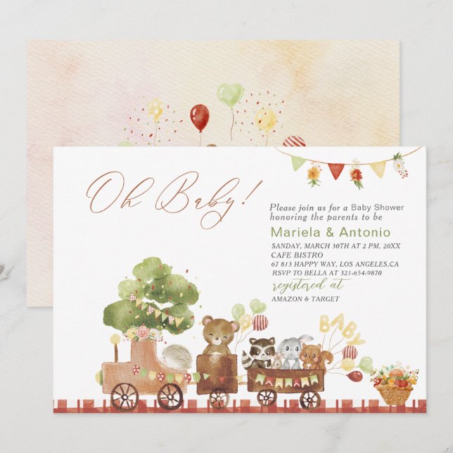 Elegant  Watercolor Woodland party Baby Shower Invitation (Front/Back)