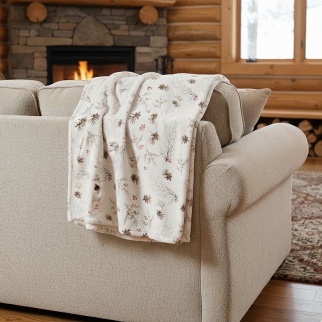 Elegant Watercolor Woodland Winterberry Pattern Fleece Blanket (Creator Uploaded)