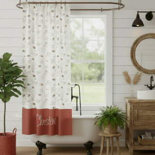 Elegant Watercolor Woodland Winterberry Pattern Shower Curtain