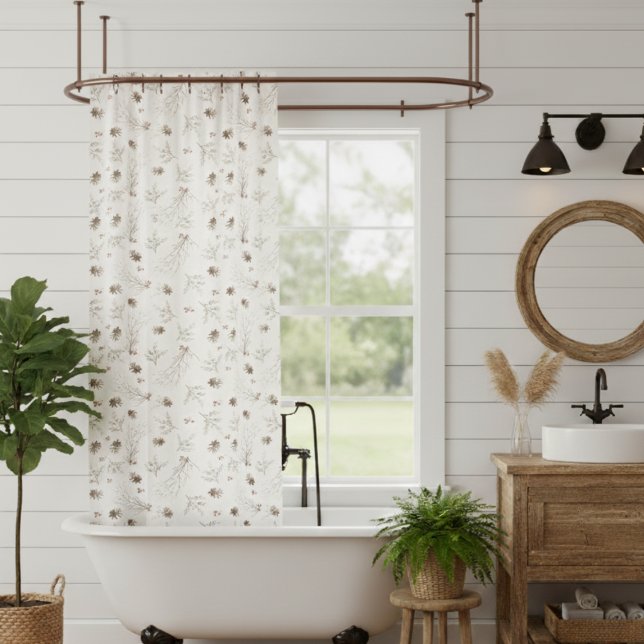 Elegant Watercolor Woodland Winterberry Pattern Shower Curtain (Creator Uploaded)