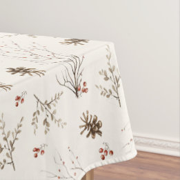 Elegant Watercolor Woodland Winterberry Pattern Tablecloth