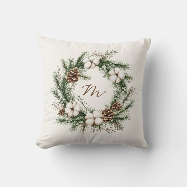 Elegant Watercolor Wreath Christmas Baby Shower Cushion (Front)