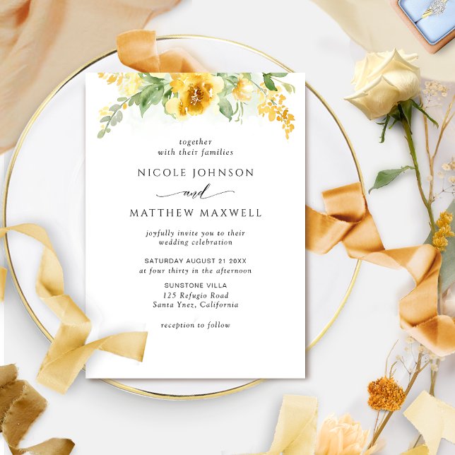 Elegant Watercolor Yellow and Ochre Floral Wedding Invitation (Creator Uploaded)