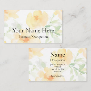 Elegant watercolor yellow floral boho greenery business card