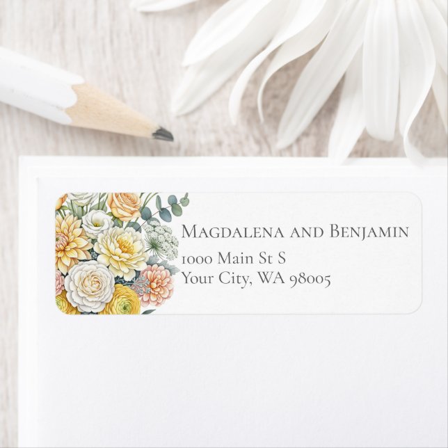 Elegant Watercolor Yellow Peach Sage Green Flowers (Insitu)