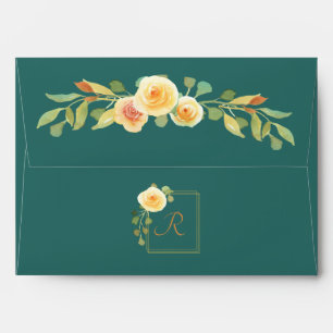 Elegant Watercolor Yellow Rose Bouquet Envelope