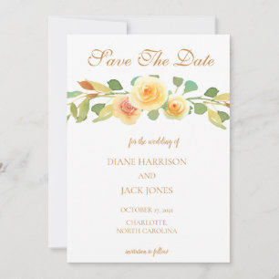 Elegant Watercolor Yellow Rose Bouquet Invitation