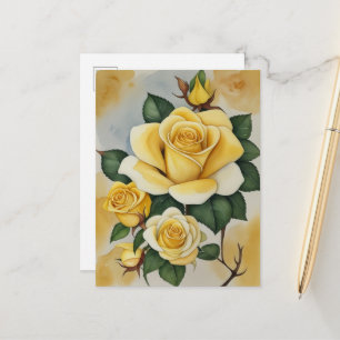 Elegant Watercolor Yellow Roses  Postcard