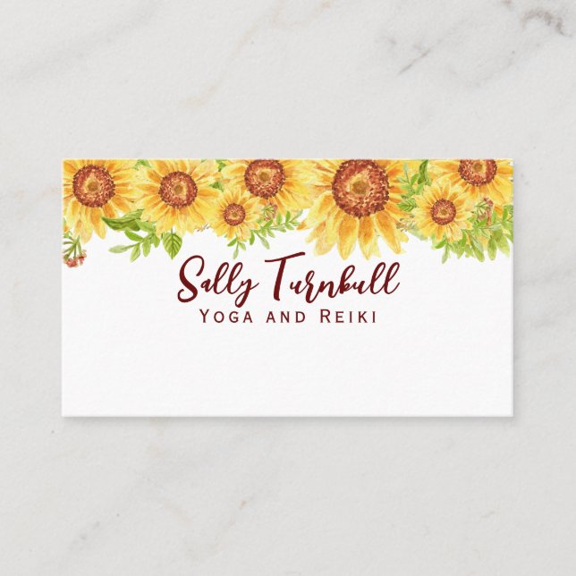 Elegant Watercolor Yellow Sunflower Business Card (Front)