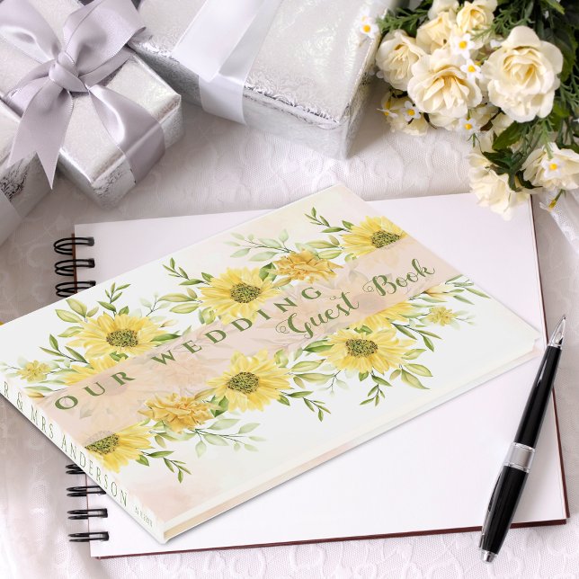 Elegant Watercolor Yellow Sunflower floral Wedding Guest Book (Elegant Watercolor Yellow Sunflower floral Wedding Guest Book)