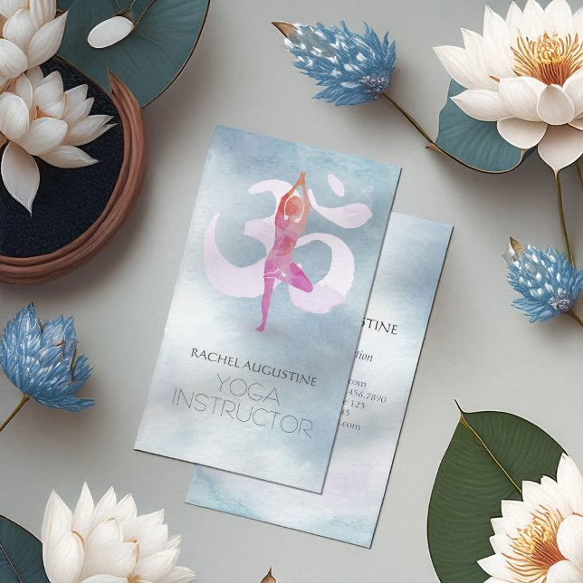 Elegant Watercolor Yoga Meditation Pose Om Symbol Business Card (Creator Uploaded)