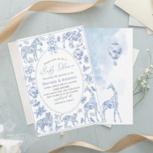 Elegant WatercolorToile Safari Chinoiserie Baby S Invitation