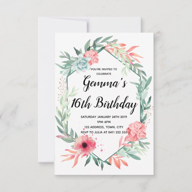 Elegant watercolour floral invitation (Front)