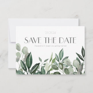 Elegant watercolour leaf botanicals hunter green s save the date