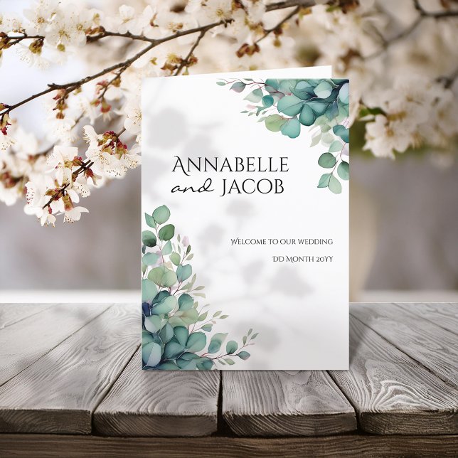 Elegant Watercolour Leaves Wedding Program Programme (Creator Uploaded)