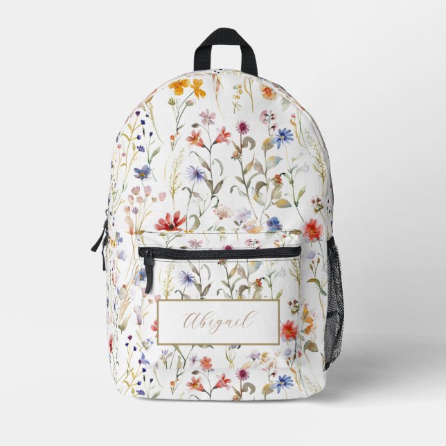 Elegant watercolour wild flower customised printed backpack (Front)