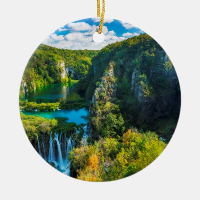 Elegant waterfall scenic, Croatia Ceramic Tree Decoration (Front)