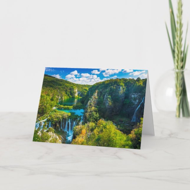 Elegant waterfall scenic, Croatia Holiday Card (Front)