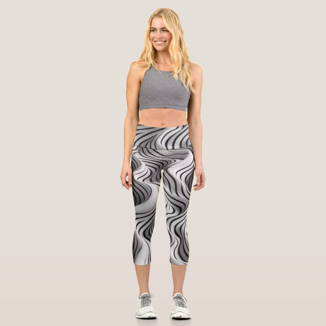 Elegant Waves Fabric Design 2 Capri Leggings (Front)
