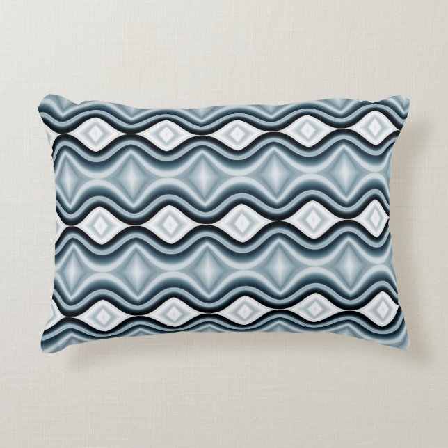 Elegant Wavy Blue Pattern Decorative Cushion (Front)