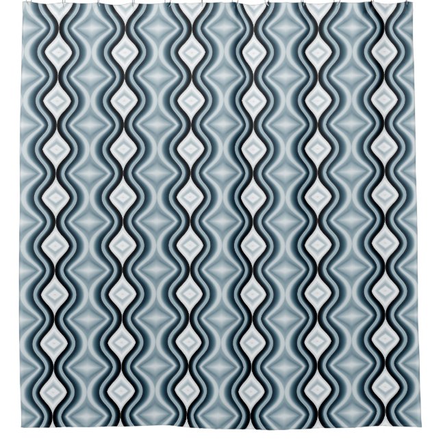 Elegant Wavy Blue Pattern Shower Curtain (Front)