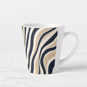 Elegant Wavy Stripe Neutral Beige Charcoal Pattern Latte Mug