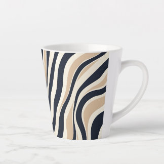 Elegant Wavy Stripe Neutral Beige Charcoal Pattern Latte Mug