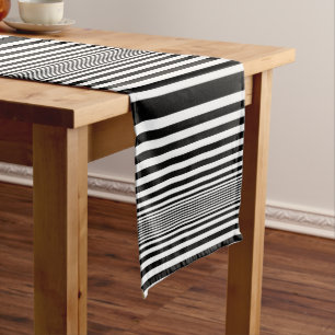 Elegant Waxing Black & White Striped Medium Table Runner
