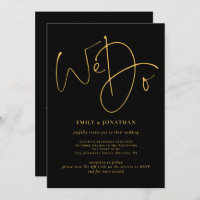 Elegant We Do Golden Script QR Code Black Wedding