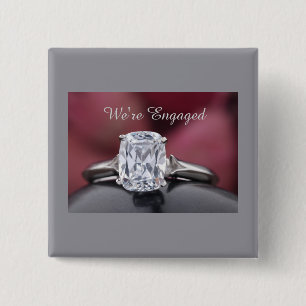 Elegant “We’re Engaged” Diamond Ring Party 15 Cm Square Badge