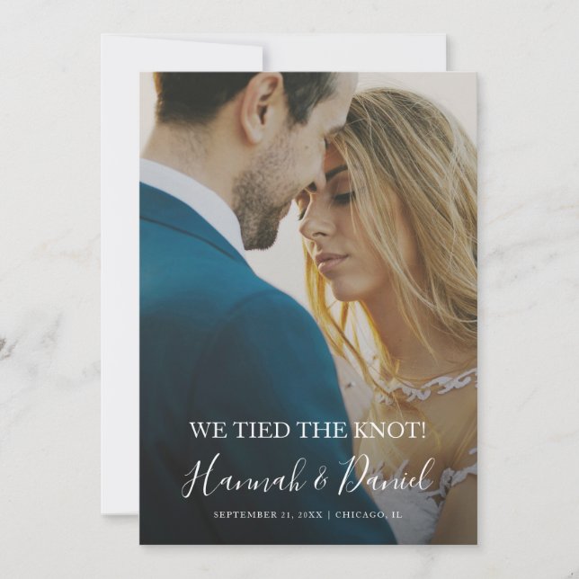 Elegant We Tied the Knot Elopement Announcement (Front)