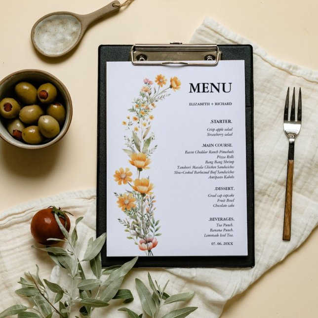 Elegant Weadow Wildflower wedding Bridal Shower Menu (Creator Uploaded)