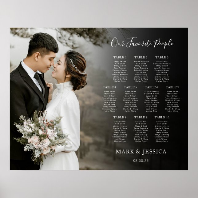 Elegant Wedding 10 table Seating Chart with Photo (Front)
