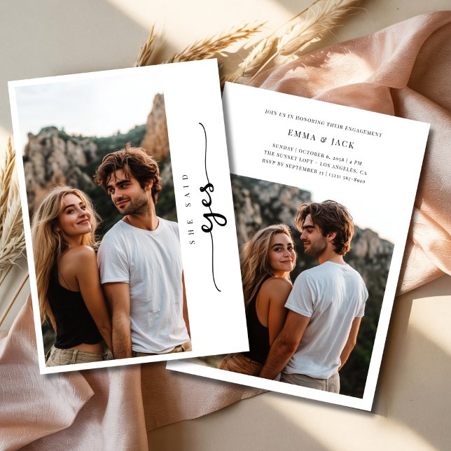 Elegant Wedding 2 Photo She Said Yes Engagement Invitation (Creator Uploaded)