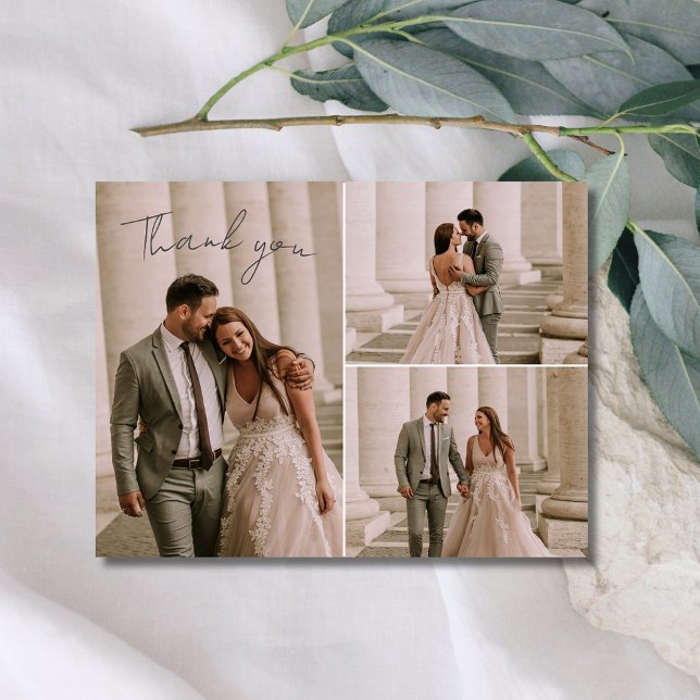 Elegant Wedding 3 Photo Thank You Card (Elegant Wedding 3 Photo Thank You Card)