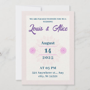 elegant wedding a pink beige design, pink flowers invitation