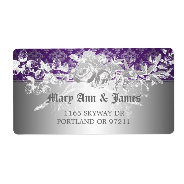 Elegant Wedding Address Baroque Flourish Purple (Front)