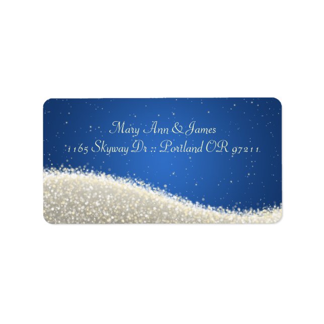 Elegant Wedding Address Dazzling Sparkles Blue Label (Front)