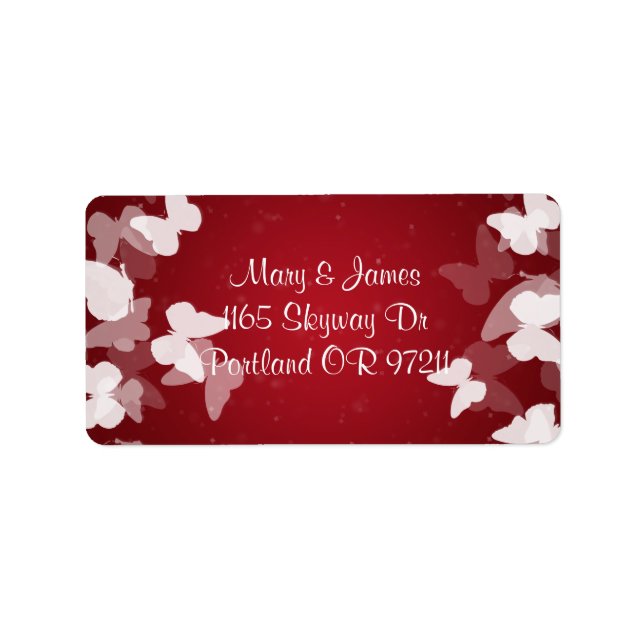 Elegant Wedding Address Elusive Butterflies Red Label (Front)
