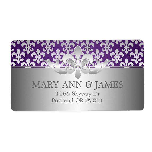 Elegant Wedding Address Fleur De Lis Purple (Front)