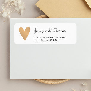 Elegant Wedding Address Label Faux Gold Heart