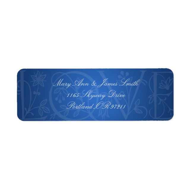 Elegant Wedding Address Love Flourish Blue (Front)